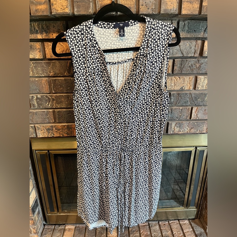 GAP Navy and White Drawstring Waist Midi Sundress